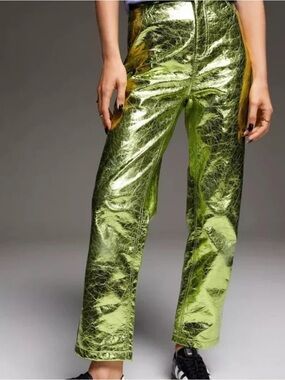 New nasty gal metallic crinkle pants size 6